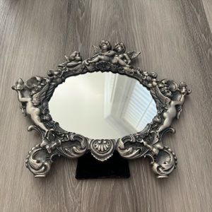 1940 cherubs table top vintage  oval standing vanity mirror